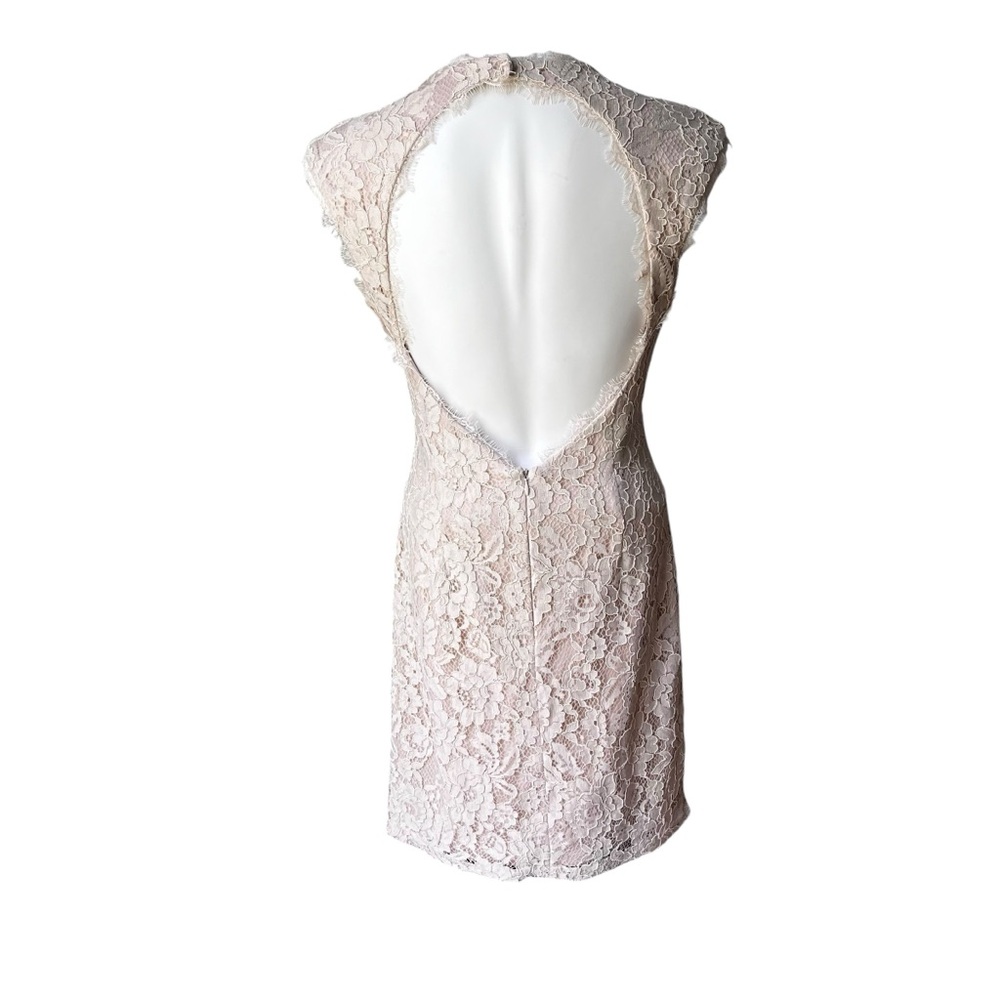 Aidan By Aidan Mattox Beige Open Back Lace Sheath Dress, Sz 8 - Picture 2 of 15